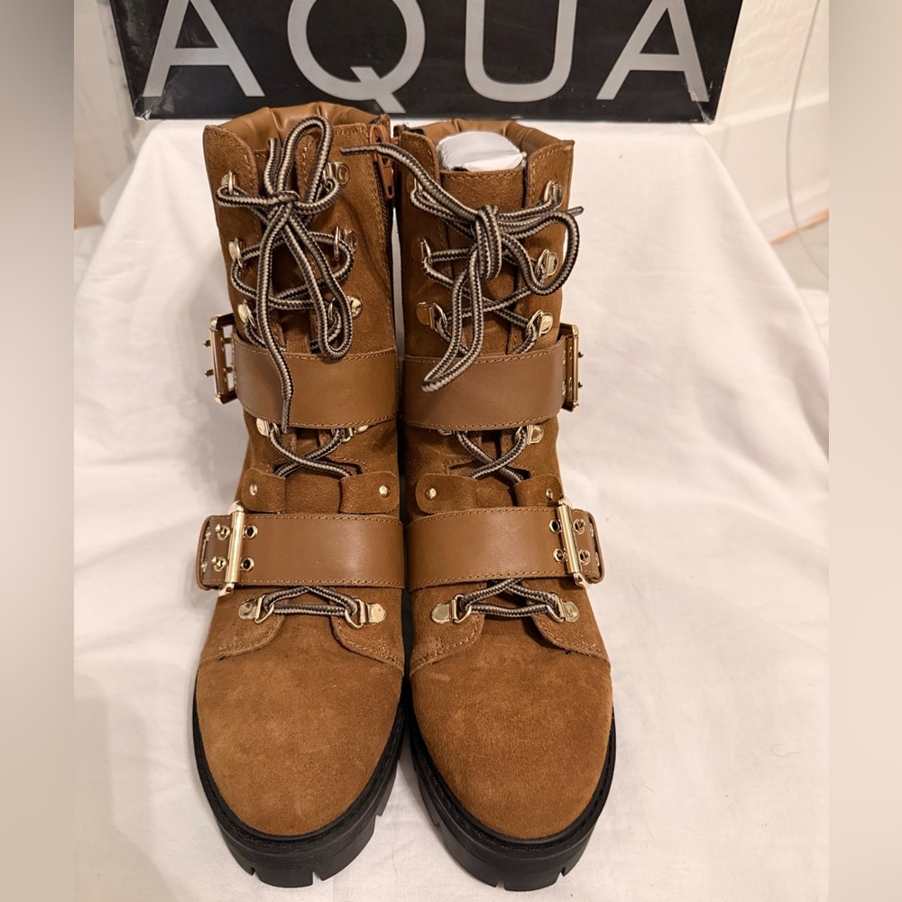 Aqua Women's Genie Buckle Hiker Boots Cognac size 8 - Picture 3 of 14